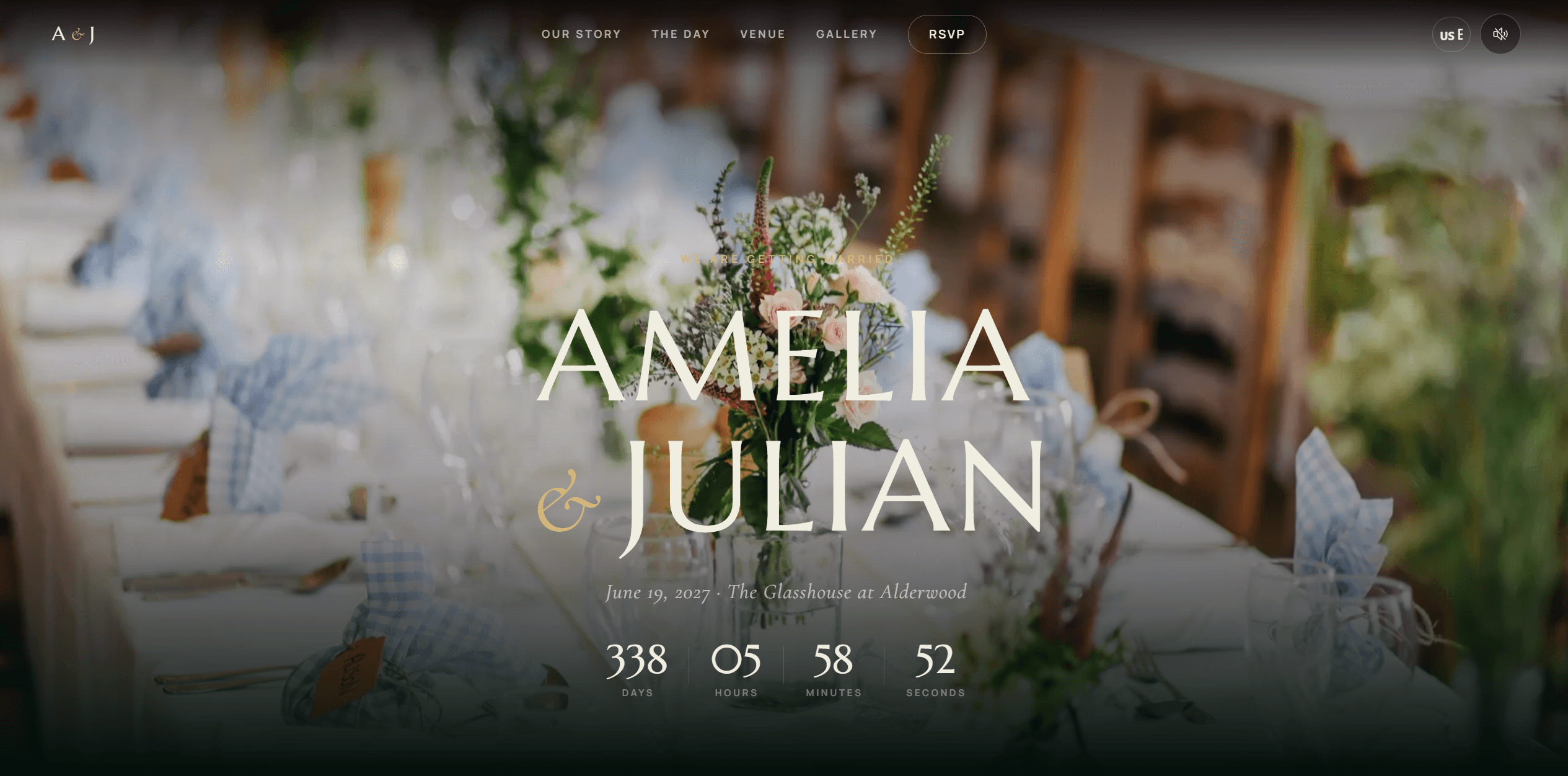 Moonlit Garden wedding website on a desktop screen