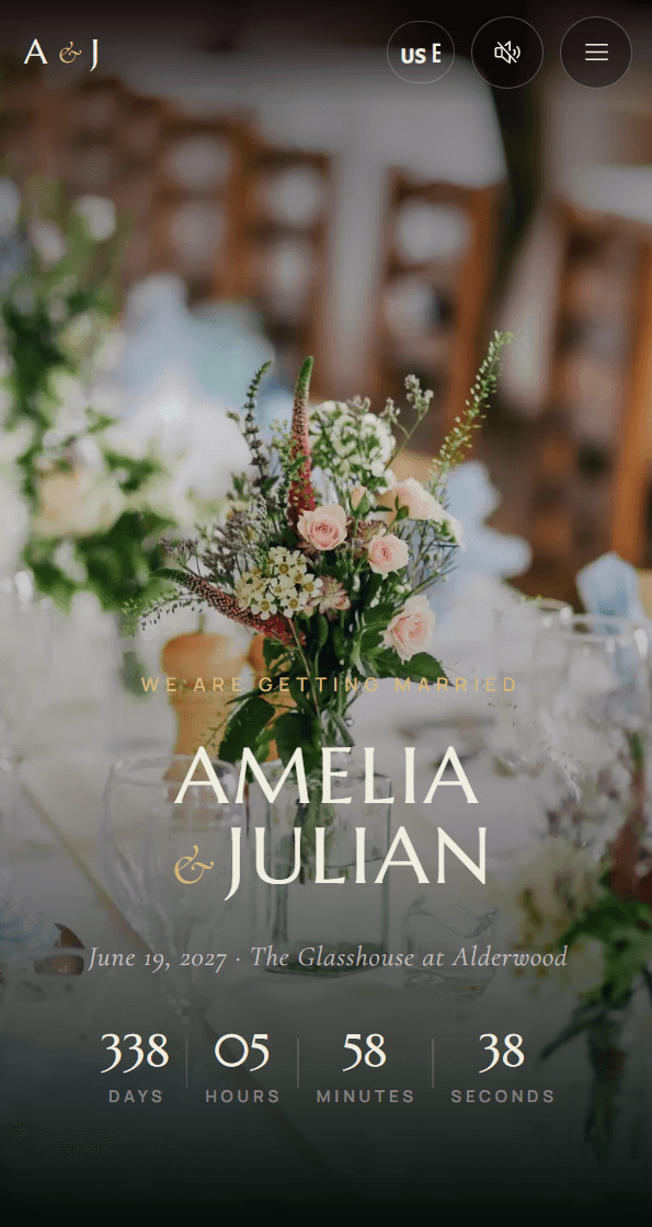 Moonlit Garden wedding website on a mobile screen